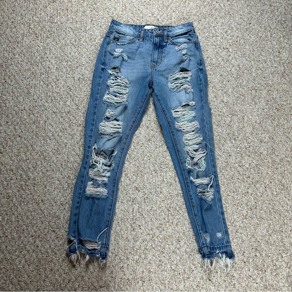 Kancan Denim Jeans Super Distressed Skinny Fit Mid Rise Rainbow Size 1 / 24